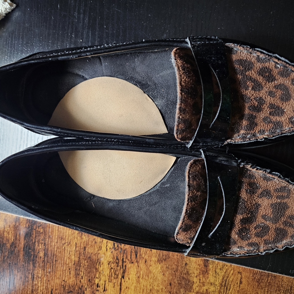 Kim Rogers Black and Brown Loafers with Leopard Accent